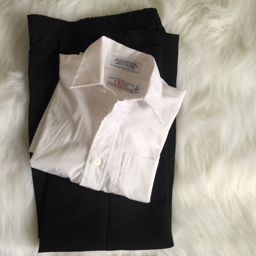 IZOD boy’s button up white shirt with black pants